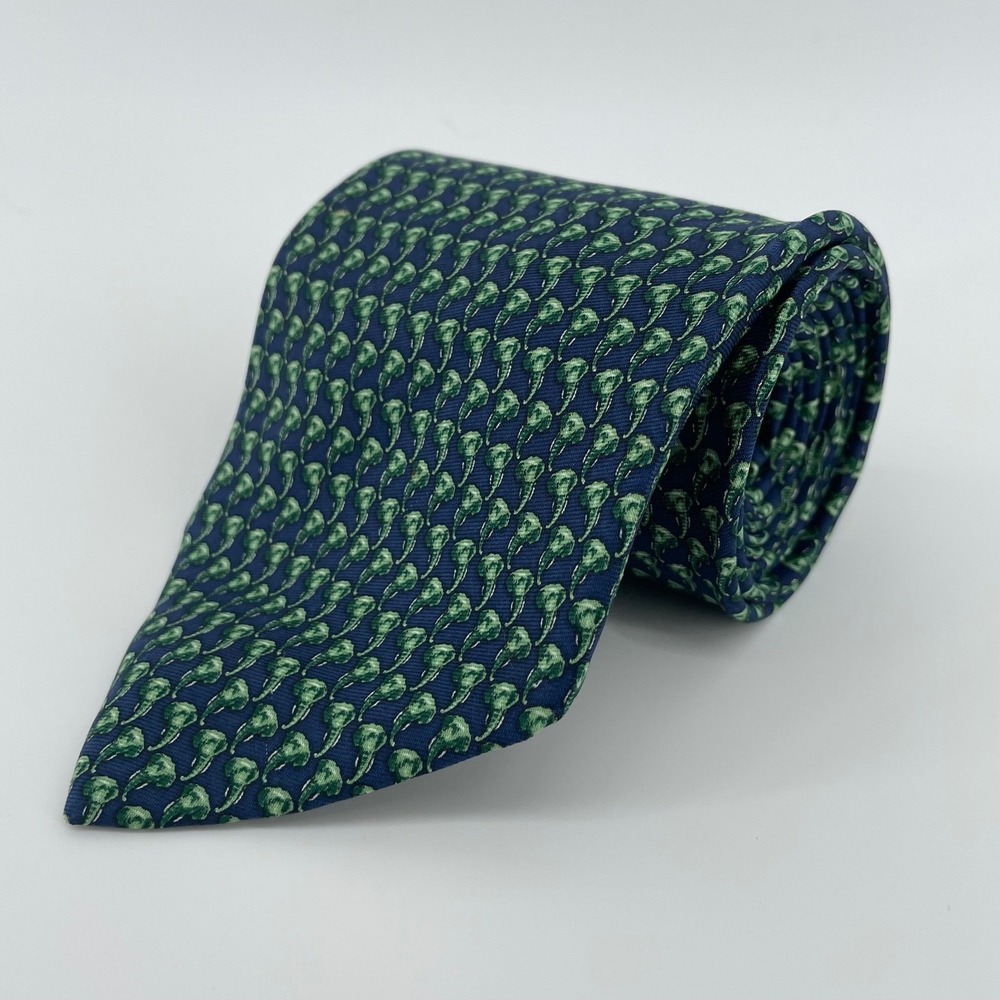 Brooks Brothers Basics Men's Silk Tie Navy Blue Green Elephant Head Made in USA